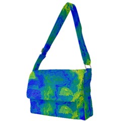 Neon Green Blue Grunge Texture Pattern Full Print Messenger Bag (l) by SpinnyChairDesigns