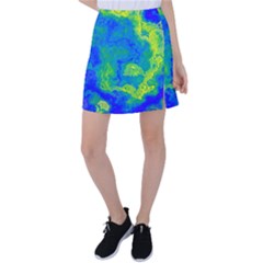 Neon Green Blue Grunge Texture Pattern Tennis Skirt by SpinnyChairDesigns