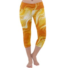 Gold Flames Pattern Capri Yoga Leggings