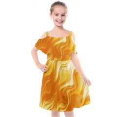 Gold Flames Pattern Kids  Cut Out Shoulders Chiffon Dress by SpinnyChairDesigns