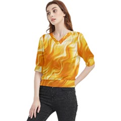 Gold Flames Pattern Quarter Sleeve Blouse