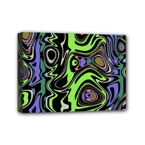 Green And Black Abstract Pattern Mini Canvas 7  X 5  (stretched) by SpinnyChairDesigns