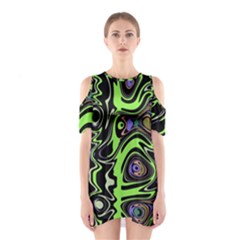 Green And Black Abstract Pattern Shoulder Cutout One Piece Dress by SpinnyChairDesigns