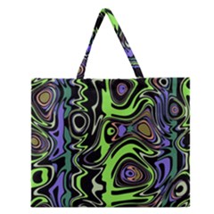 Green And Black Abstract Pattern Zipper Large Tote Bag by SpinnyChairDesigns