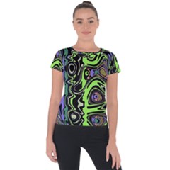 Green And Black Abstract Pattern Short Sleeve Sports Top 