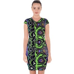 Green And Black Abstract Pattern Capsleeve Drawstring Dress  by SpinnyChairDesigns