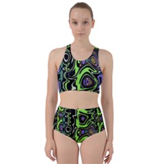 Green And Black Abstract Pattern Racer Back Bikini Set by SpinnyChairDesigns