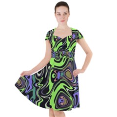 Green And Black Abstract Pattern Cap Sleeve Midi Dress by SpinnyChairDesigns