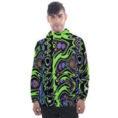 Green And Black Abstract Pattern Men s Front Pocket Pullover Windbreaker by SpinnyChairDesigns