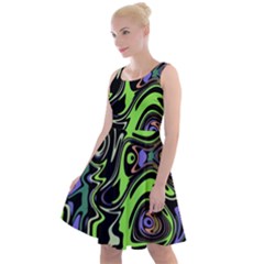 Green And Black Abstract Pattern Knee Length Skater Dress by SpinnyChairDesigns
