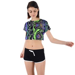 Green And Black Abstract Pattern Tie Back Short Sleeve Crop Tee by SpinnyChairDesigns