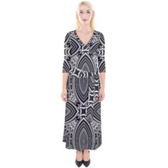 Black And White Intricate Pattern Quarter Sleeve Wrap Maxi Dress by SpinnyChairDesigns