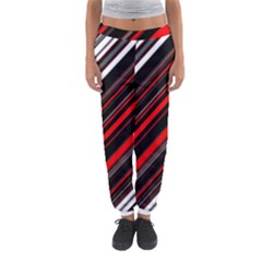 Red Black White Stripes Pattern Women s Jogger Sweatpants by SpinnyChairDesigns