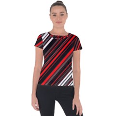 Red Black White Stripes Pattern Short Sleeve Sports Top  by SpinnyChairDesigns