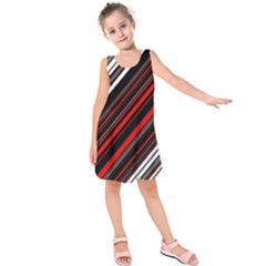 Red Black White Stripes Pattern Kids  Sleeveless Dress by SpinnyChairDesigns
