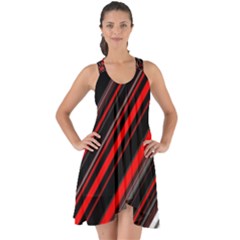 Red Black White Stripes Pattern Show Some Back Chiffon Dress by SpinnyChairDesigns