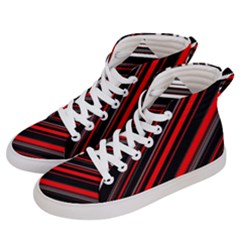 Red Black White Stripes Pattern Men s Hi-top Skate Sneakers by SpinnyChairDesigns