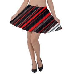 Red Black White Stripes Pattern Velvet Skater Skirt by SpinnyChairDesigns