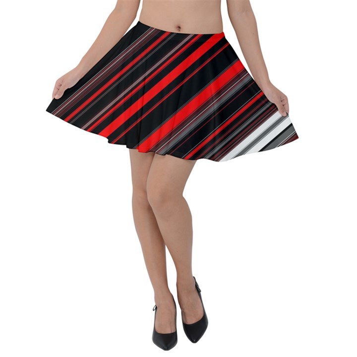 Red Black White Stripes Pattern Velvet Skater Skirt