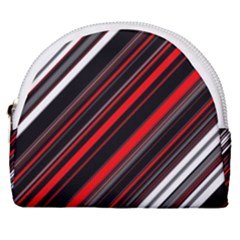 Red Black White Stripes Pattern Horseshoe Style Canvas Pouch by SpinnyChairDesigns