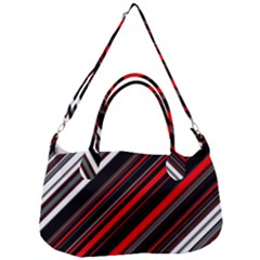 Red Black White Stripes Pattern Removal Strap Handbag by SpinnyChairDesigns