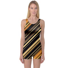 Black And Yellow Stripes Pattern One Piece Boyleg Swimsuit by SpinnyChairDesigns