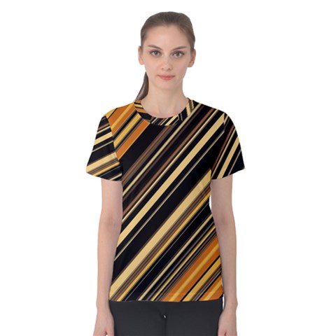 Black And Yellow Stripes Pattern Women s Cotton Tee by SpinnyChairDesigns