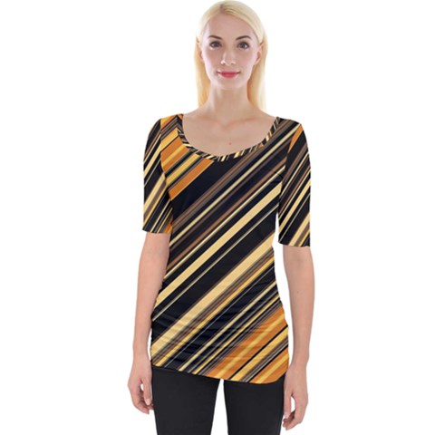 Black And Yellow Stripes Pattern Wide Neckline Tee by SpinnyChairDesigns