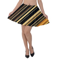 Black And Yellow Stripes Pattern Velvet Skater Skirt by SpinnyChairDesigns