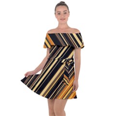 Black And Yellow Stripes Pattern Off Shoulder Velour Dress