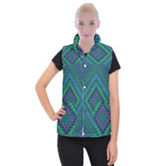 Blue Green Diamond Pattern Women s Button Up Vest by SpinnyChairDesigns