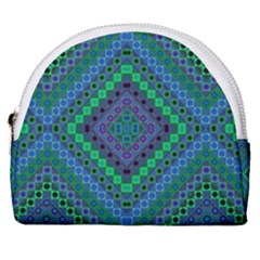 Blue Green Diamond Pattern Horseshoe Style Canvas Pouch by SpinnyChairDesigns