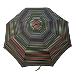 Dark Rust Red And Green Stripes Pattern Folding Umbrellas by SpinnyChairDesigns