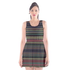 Dark Rust Red And Green Stripes Pattern Scoop Neck Skater Dress by SpinnyChairDesigns