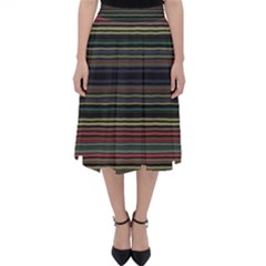 Dark Rust Red And Green Stripes Pattern Classic Midi Skirt by SpinnyChairDesigns