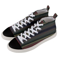 Dark Rust Red And Green Stripes Pattern Men s Mid-top Canvas Sneakers by SpinnyChairDesigns