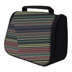 Dark Rust Red And Green Stripes Pattern Full Print Travel Pouch (small) by SpinnyChairDesigns