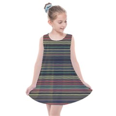 Dark Rust Red And Green Stripes Pattern Kids  Summer Dress by SpinnyChairDesigns