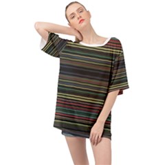 Dark Rust Red And Green Stripes Pattern Oversized Chiffon Top by SpinnyChairDesigns