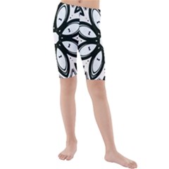 Black And White Floral Print Pattern Kids  Mid Length Swim Shorts by SpinnyChairDesigns