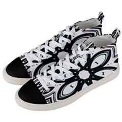 Black And White Floral Print Pattern Men s Mid-top Canvas Sneakers