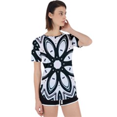 Black And White Floral Print Pattern Perpetual Short Sleeve T-shirt by SpinnyChairDesigns