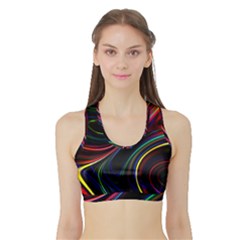 Neon Glow Lines On Black Sports Bra With Border by SpinnyChairDesigns