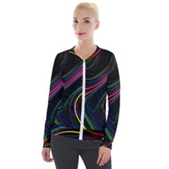 Neon Glow Lines On Black Velour Zip Up Jacket