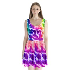 Colorful Tie Dye Pattern Texture Split Back Mini Dress  by SpinnyChairDesigns