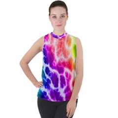 Colorful Tie Dye Pattern Texture Mock Neck Chiffon Sleeveless Top by SpinnyChairDesigns