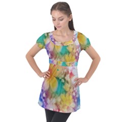 Watercolor Flowers Floral Print Puff Sleeve Tunic Top by SpinnyChairDesigns