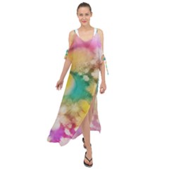 Watercolor Flowers Floral Print Maxi Chiffon Cover Up Dress