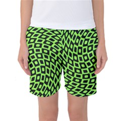 Abstract Black And Green Checkered Pattern Women s Basketball Shorts by SpinnyChairDesigns