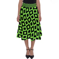 Abstract Black And Green Checkered Pattern Perfect Length Midi Skirt by SpinnyChairDesigns